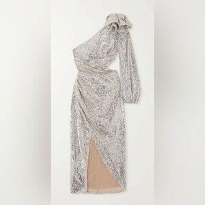 PatBo  One-shoulder Cut-out Sequined Satin Midi Dress - Silver Sz 2